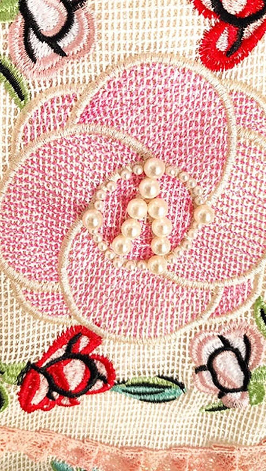 EMBROIDERY V-NECK MIDI DRESS IN WHITE