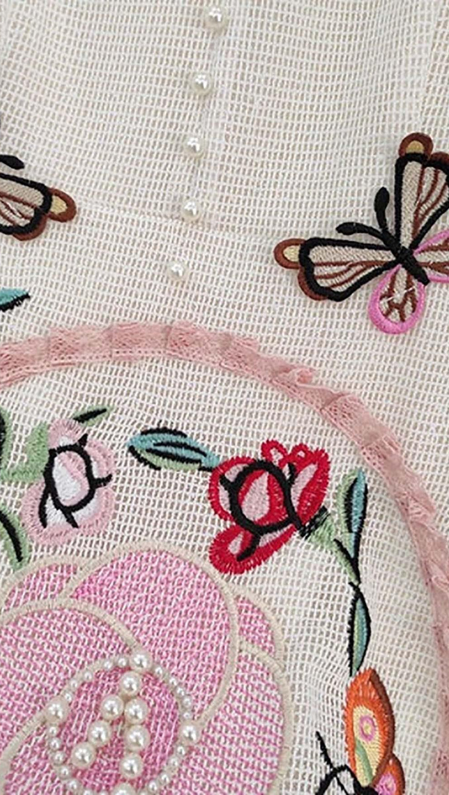 EMBROIDERY V-NECK MIDI DRESS IN WHITE