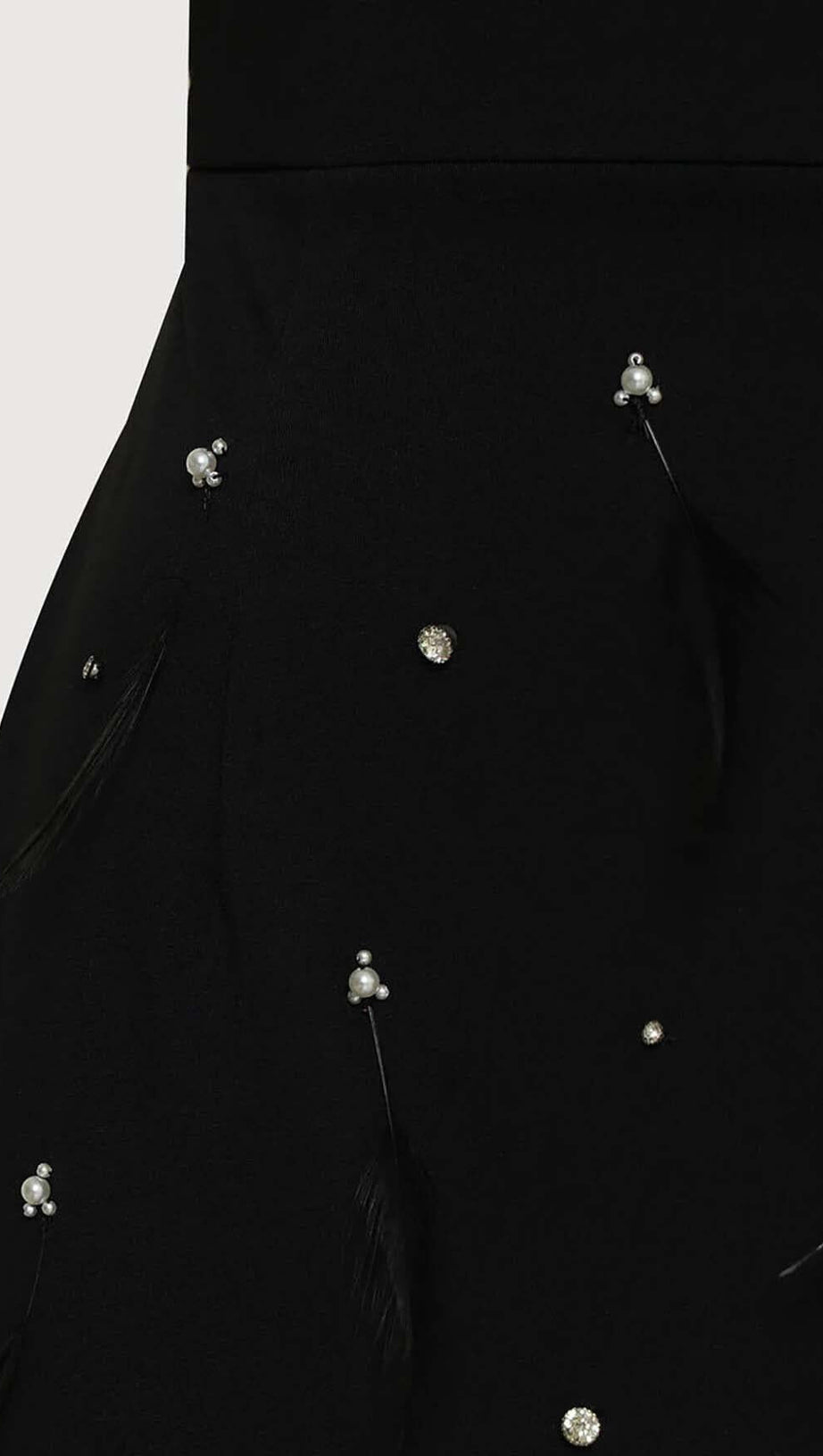 FEATHER RHINESTONES BODYCON MIDI DRESS IN BLACK