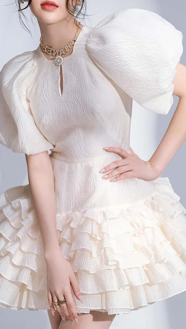 AIIZIE FLARED BUBBLE MINI DRESS IN WHITE - product image