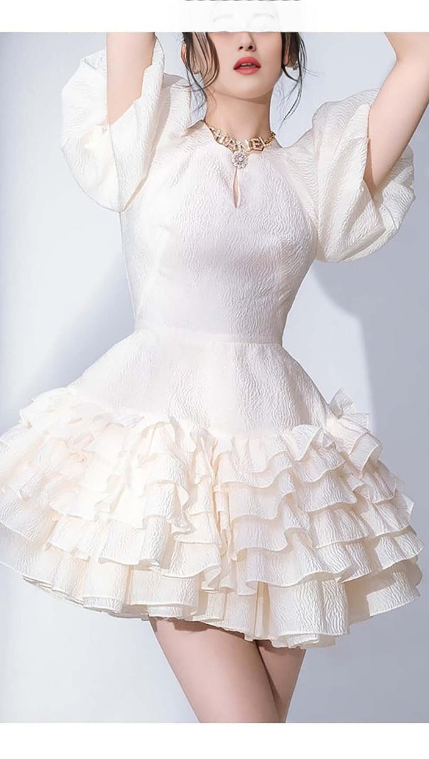 AIIZIE FLARED BUBBLE MINI DRESS IN WHITE - product image
