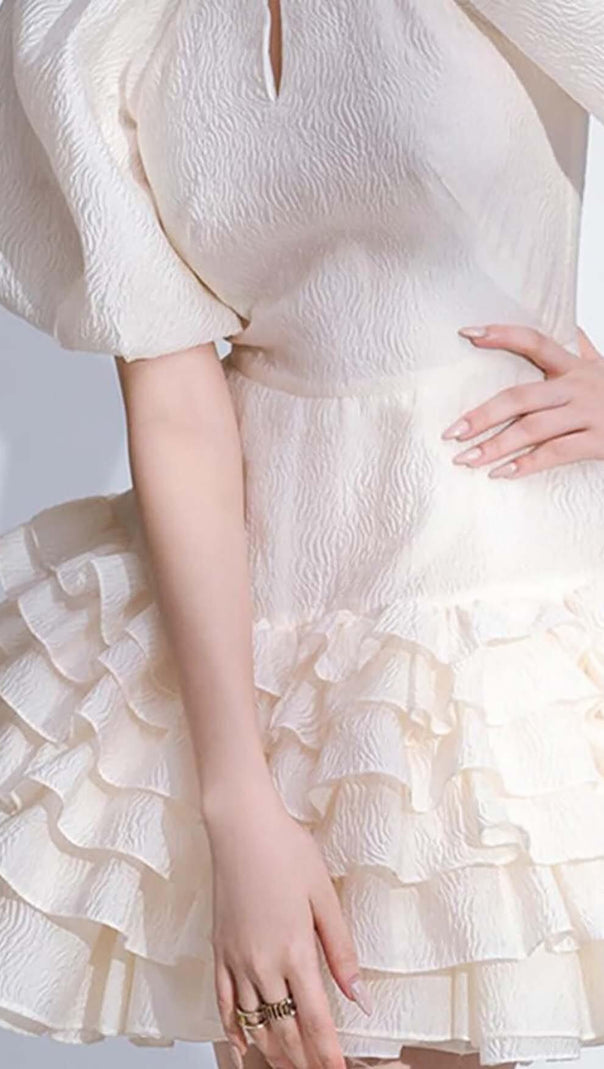 AIIZIE FLARED BUBBLE MINI DRESS IN WHITE - product image