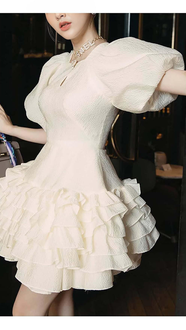 AIIZIE FLARED BUBBLE MINI DRESS IN WHITE - product image