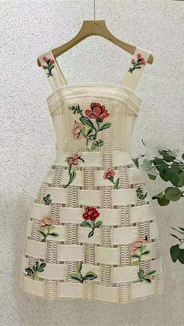 AIIZIE FLORAL PRINT STRAP MINI DRESS IN WHITE - product image