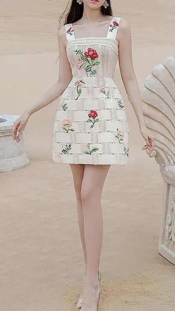 AIIZIE FLORAL PRINT STRAP MINI DRESS IN WHITE - product image