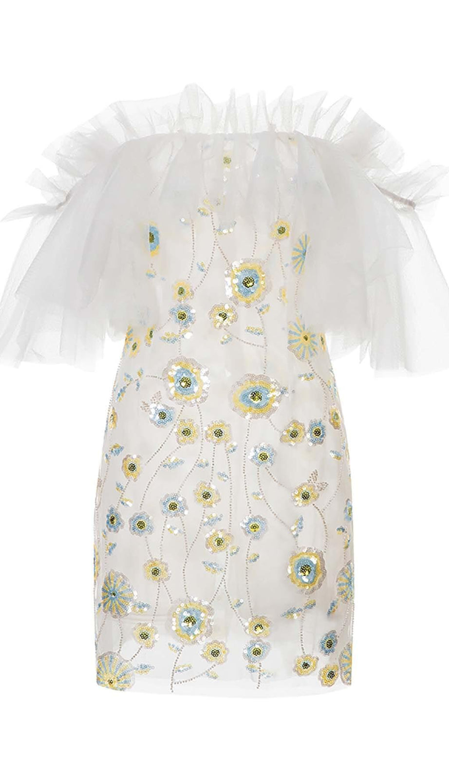 MINIKLEID MIT BLUMEN UND PAILLETTEN IN WEISS