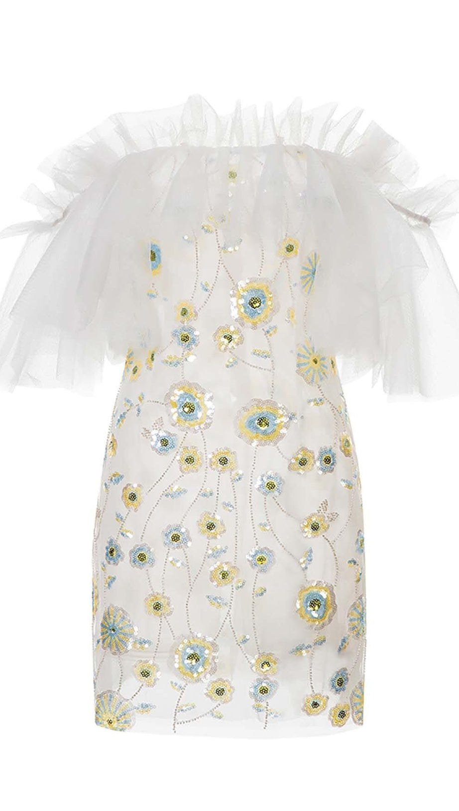 FLORAL SEQUINED MINI DRESS IN WHITE