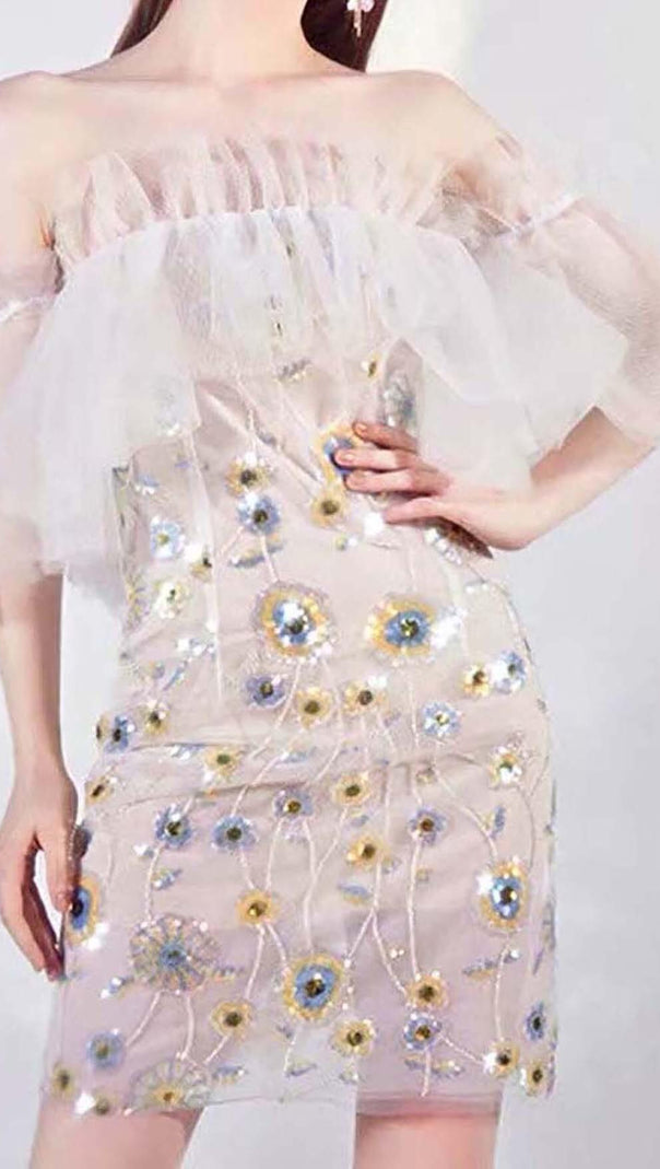 AIIZIE FLORAL SEQUINED MINI DRESS IN WHITE - product image