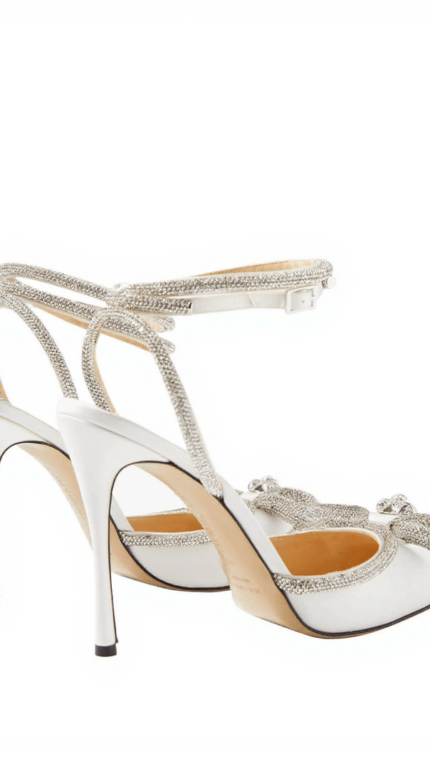 AIIZIE LAILA BOW CRYSTAL SATIN HEELS IN WHITE - product image