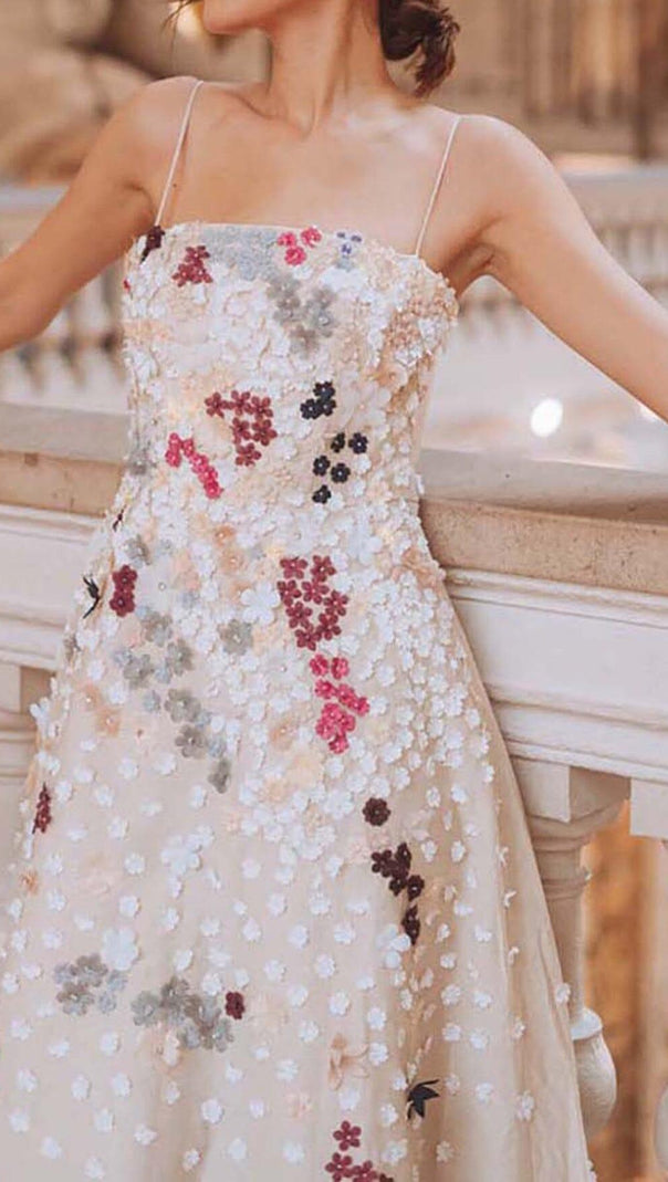 AIIZIE FLOWER RHINESTONE SUSPENDER DRESS IN WHITE - product image