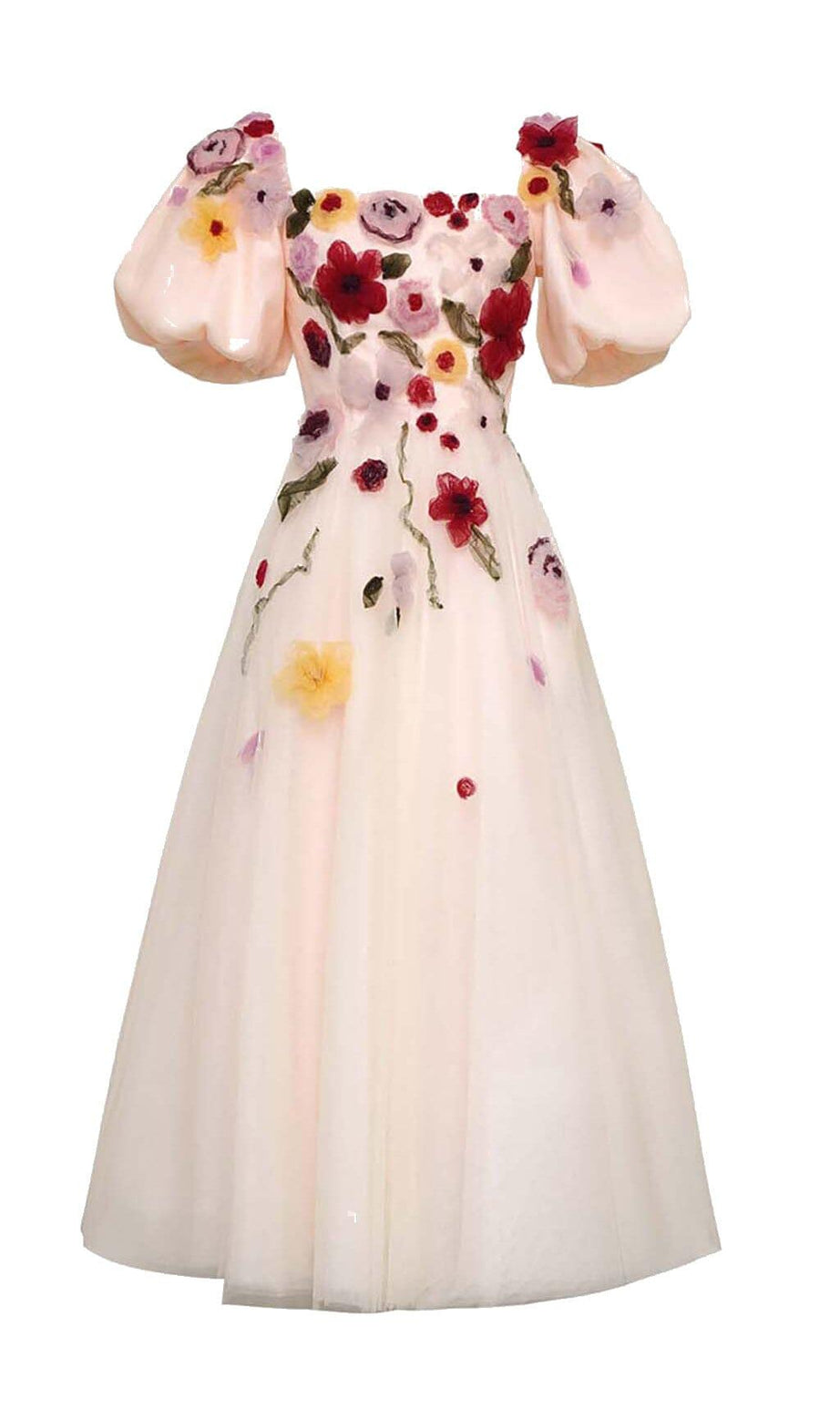 MIDIKLEID MIT PUFFÄRMELN UND BLUMENPRINT IN PINK