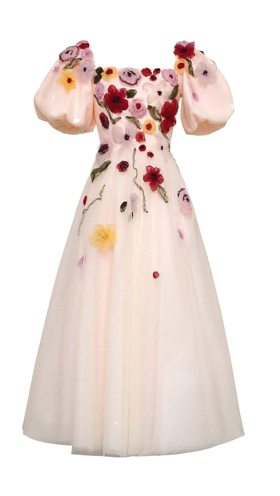 MIDIKLEID MIT PUFFÄRMELN UND BLUMENPRINT IN PINK