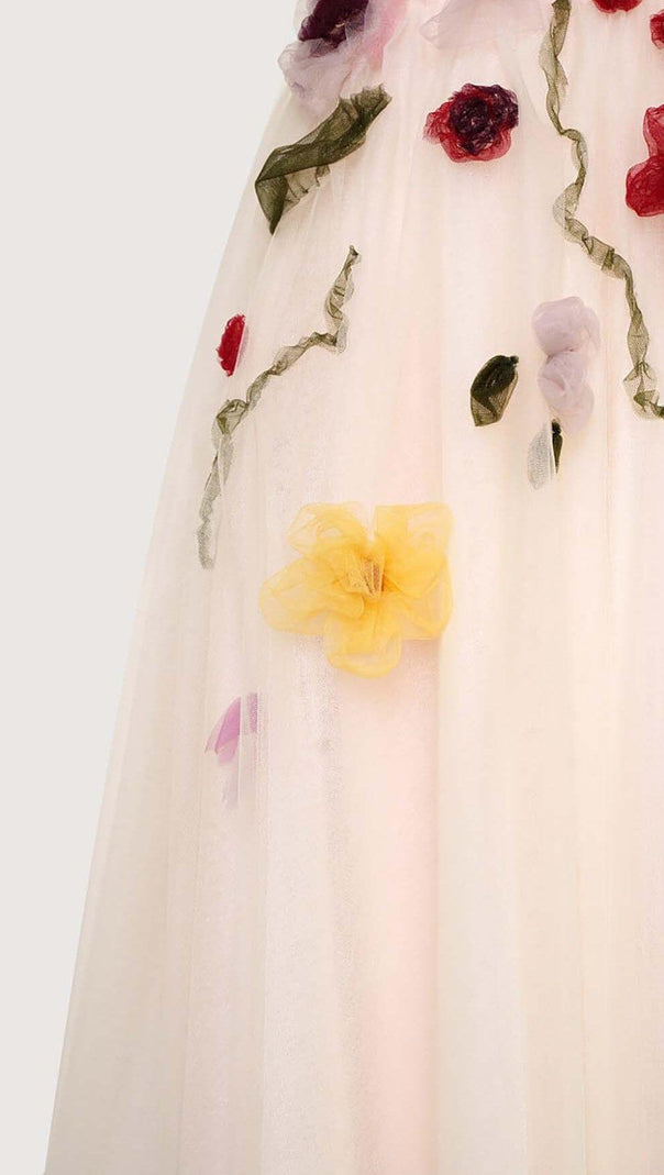 ABITO MIDI CON MANICHE A SBUFFO E STAMPA A FIORI ROSA