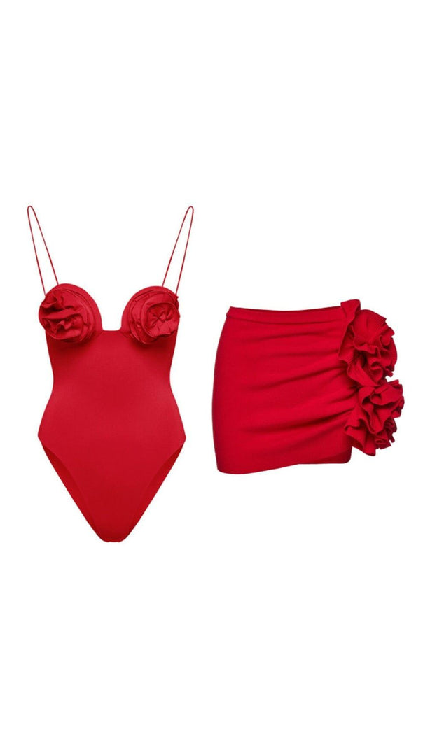 AIIZIE 3D FLOWER ONE PIECE SWIMSUIT AND SKIRT - product image