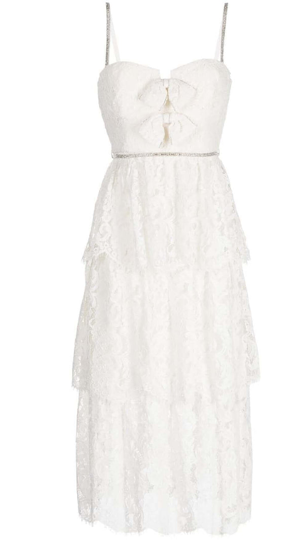 AIIZIE FRONT BOW TIERED MIDI DRESS IN WHITE - product image
