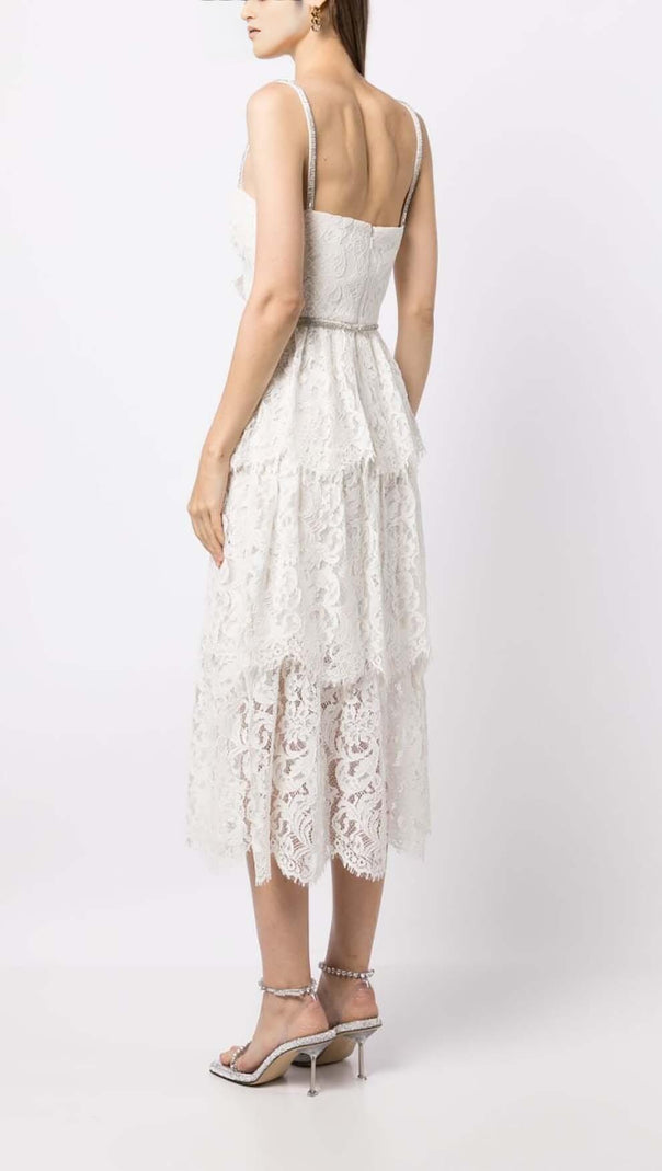 AIIZIE FRONT BOW TIERED MIDI DRESS IN WHITE - product image