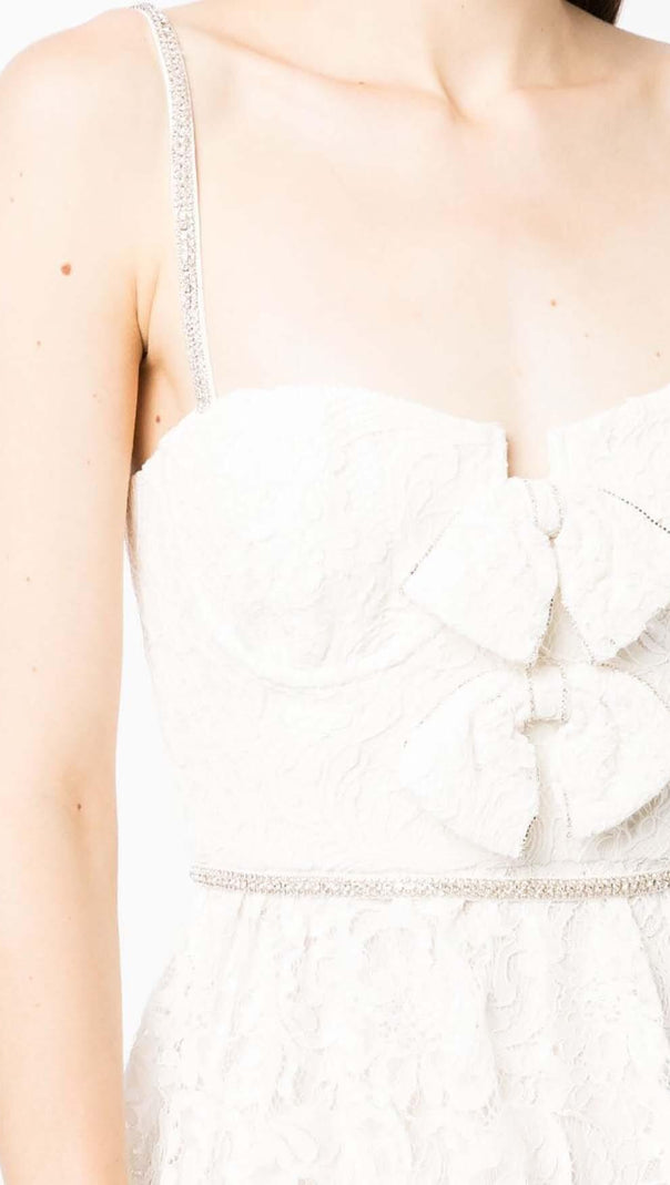AIIZIE FRONT BOW TIERED MIDI DRESS IN WHITE - product image