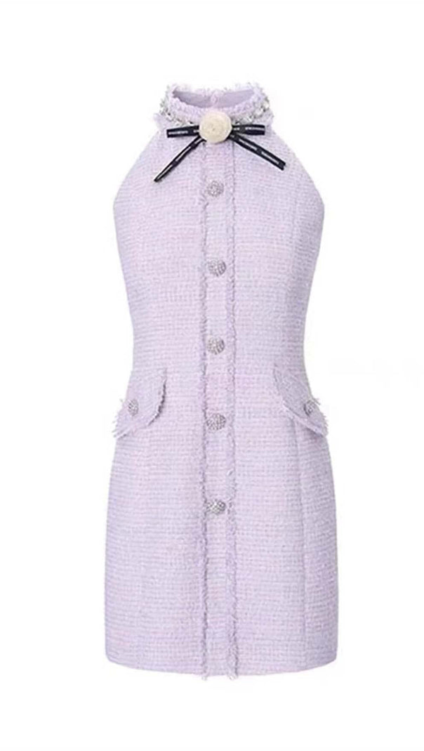 AIIZIE HALTER BOW NECK TWEED MINI DRESS IN LILAC - product image