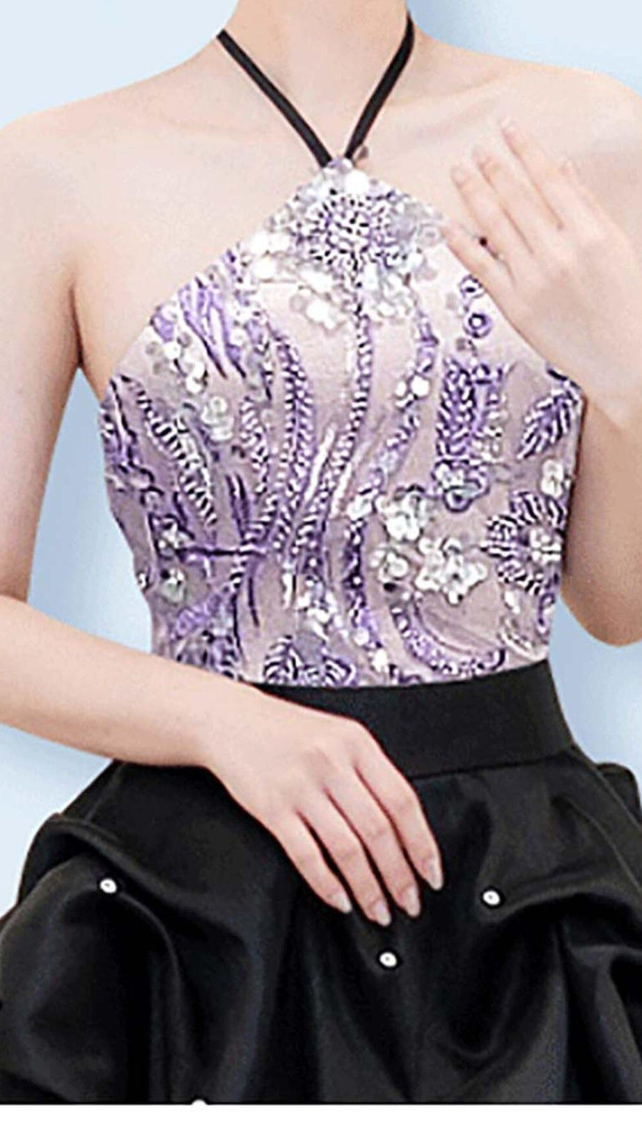 HANGING NECK BUD MINI DRESS IN OMBRE PURPLE