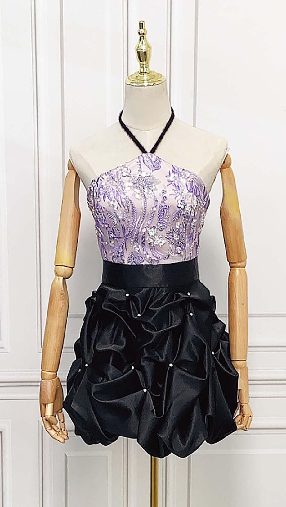 HANGING NECK BUD MINI DRESS IN OMBRE PURPLE