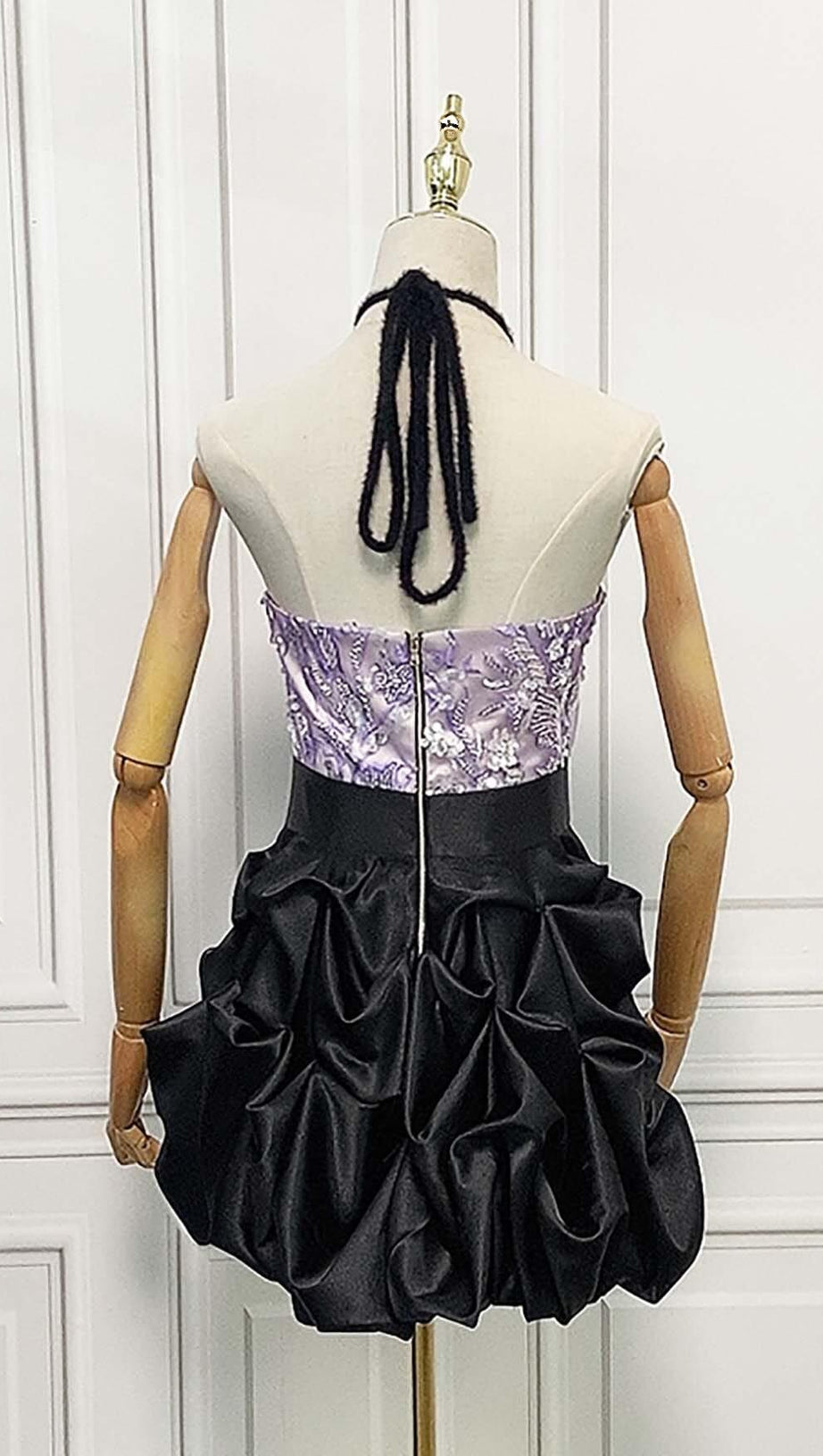 HANGING NECK BUD MINI DRESS IN OMBRE PURPLE