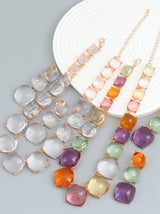 Artsy Square Rhinestone Long Drop Necklace Set