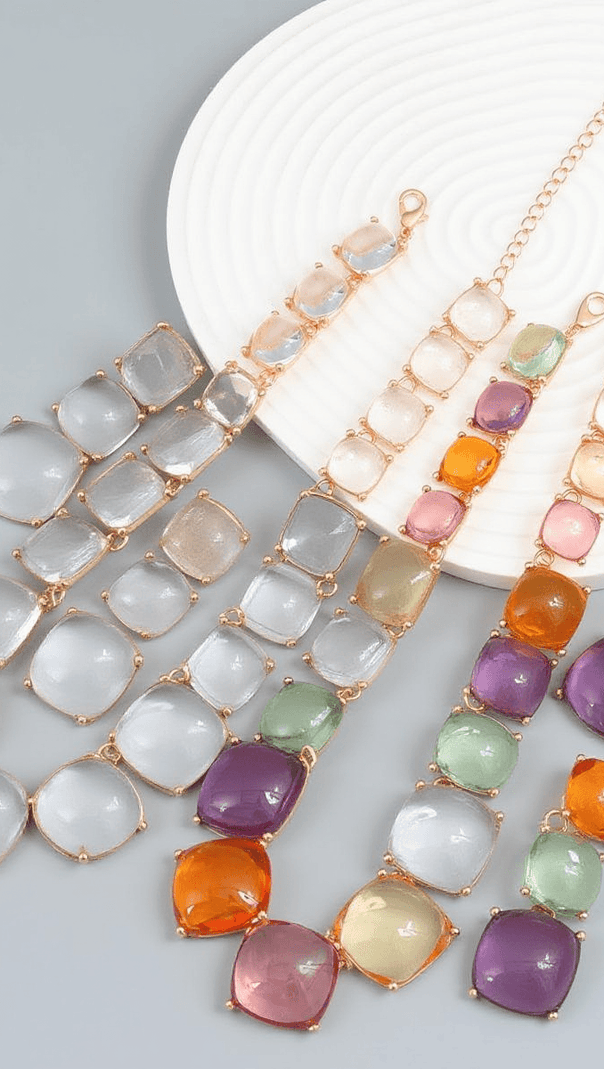 AIIZIE ARTSY SQUARE RHINESTONE LONG DROP NECKLACE SET - product image