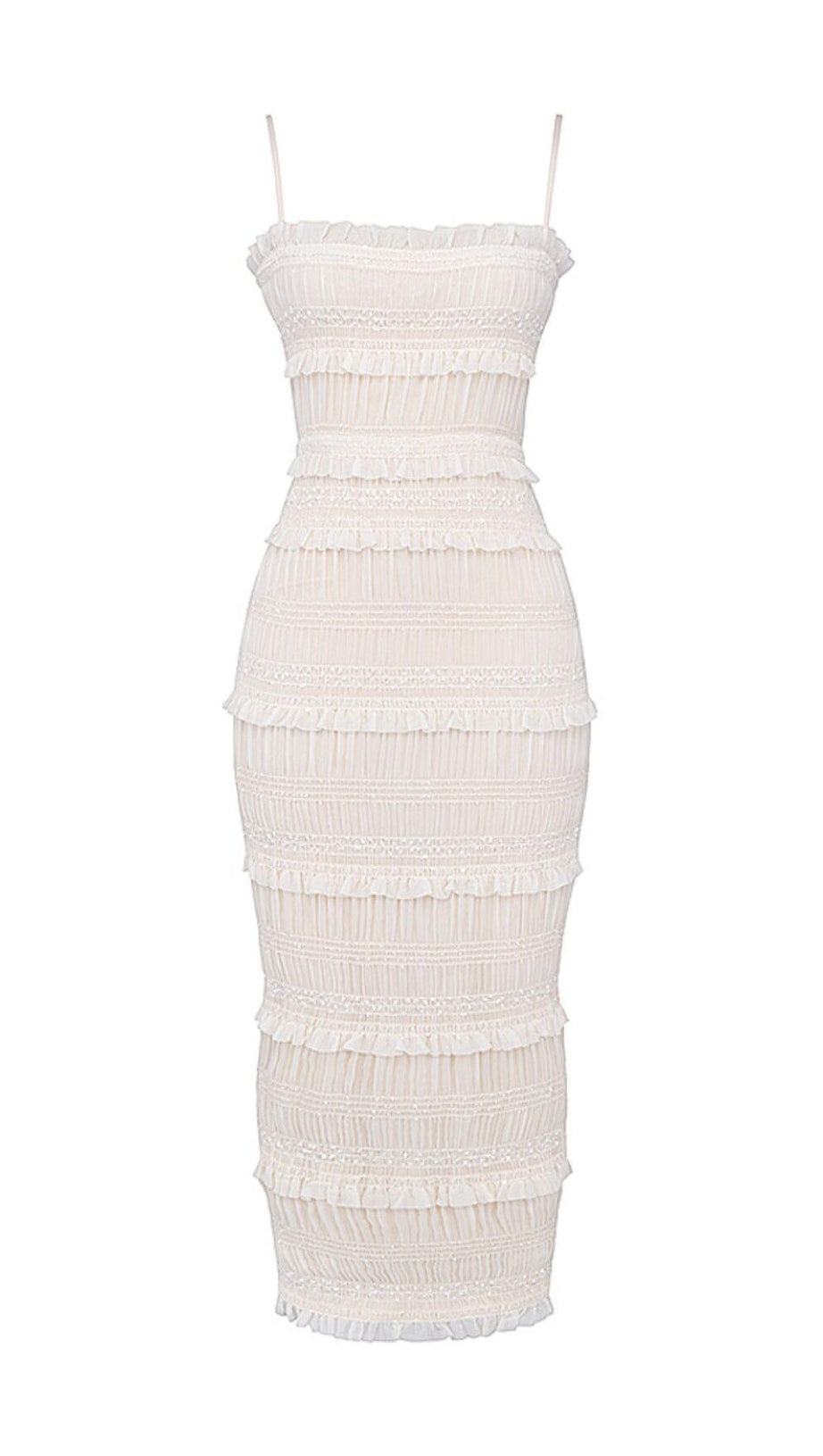 IVORY SEQUIN PLEAT MAXI DRESS