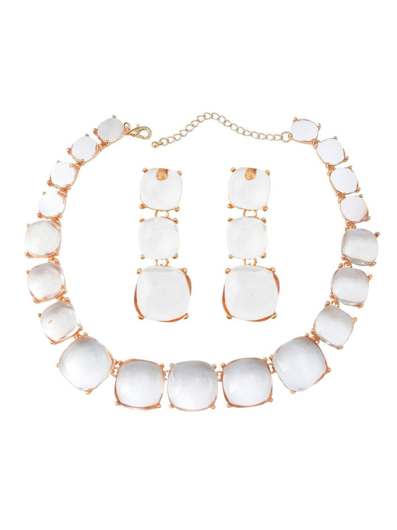 Artsy Square Rhinestone Long Drop Necklace Set