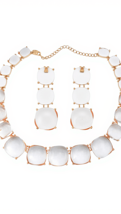ARTSY SQUARE RHINESTONE LONG DROP NECKLACE SET