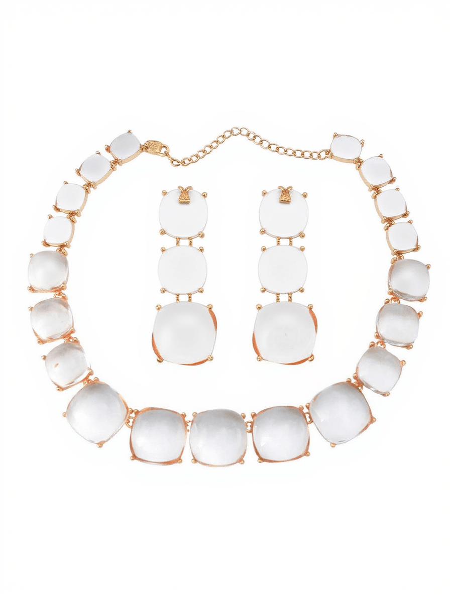 ARTSY SQUARE RHINESTONE LONG DROP NECKLACE SET