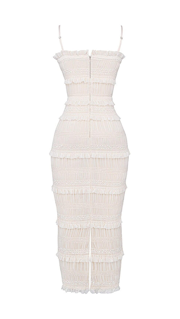 Ivory Sequin Pleat Maxi Dress