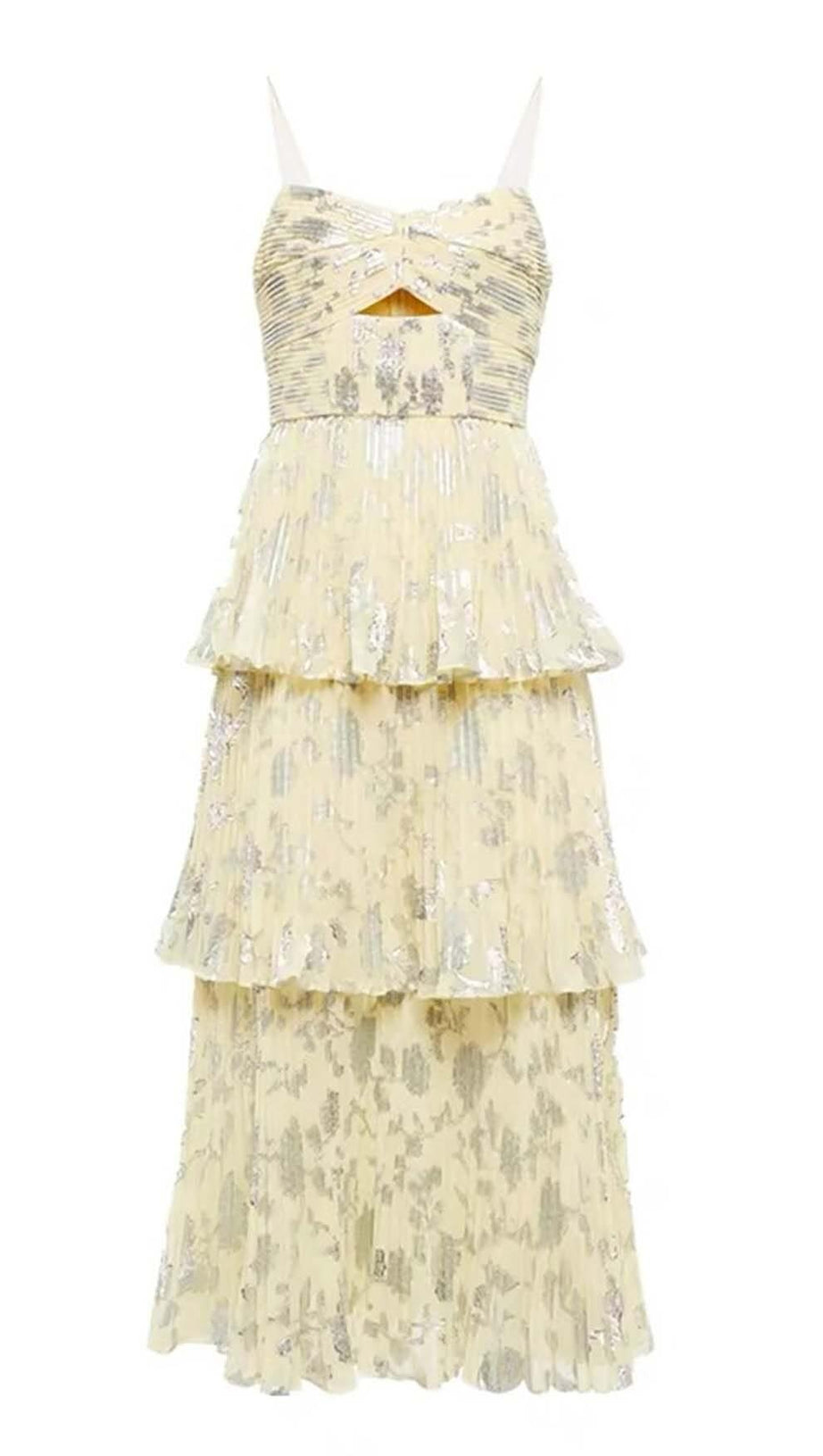 JACQUARD-MIDIKLEID MIT STUFEN IN GRAU
