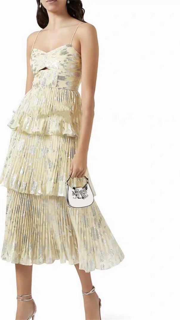 AIIZIE JACQUARD TIERED MIDI DRESS IN GRAY - product image