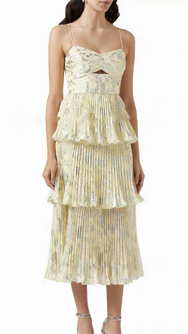 AIIZIE JACQUARD TIERED MIDI DRESS IN GRAY - product image