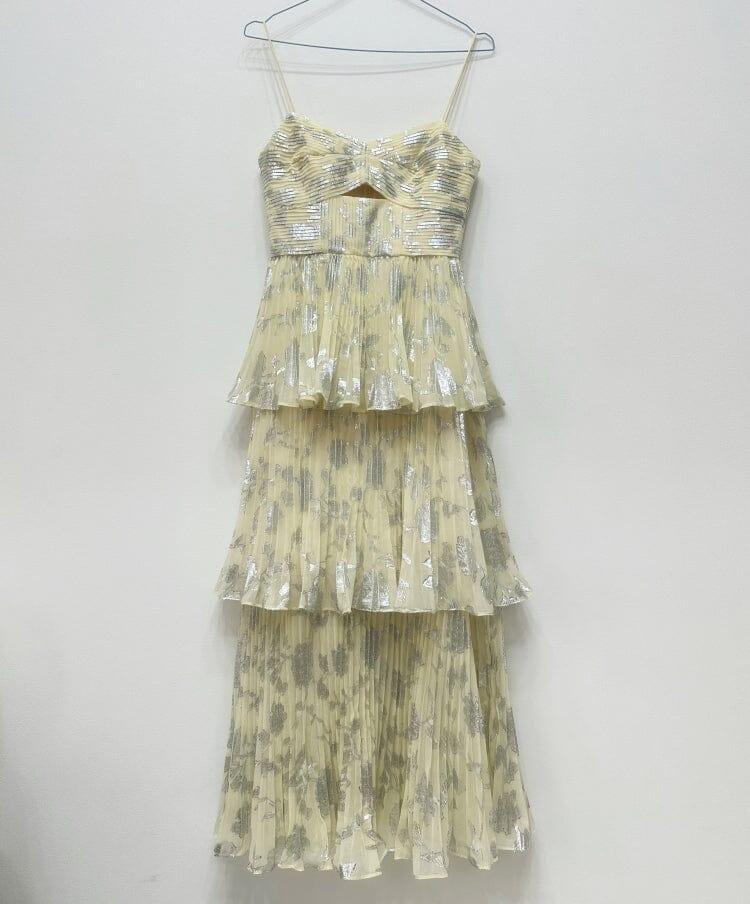 AIIZIE JACQUARD TIERED MIDI DRESS IN GRAY - product image