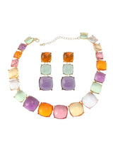 Artsy Square Rhinestone Long Drop Necklace Set