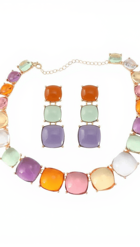 ARTSY SQUARE RHINESTONE LONG DROP NECKLACE SET