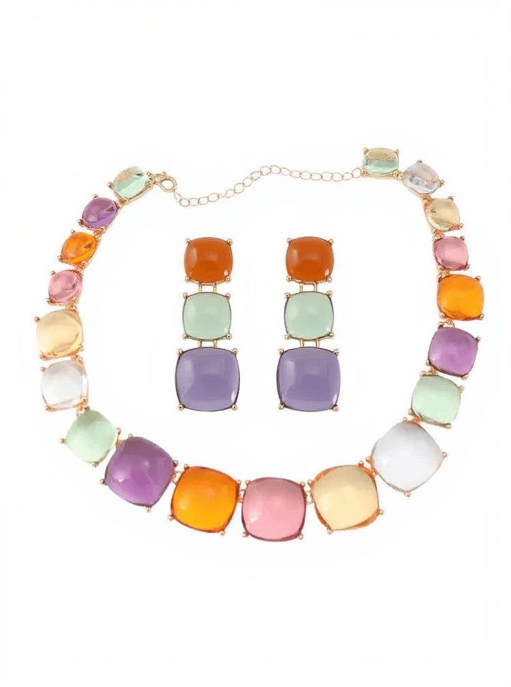 AIIZIE ARTSY SQUARE RHINESTONE LONG DROP NECKLACE SET - product image