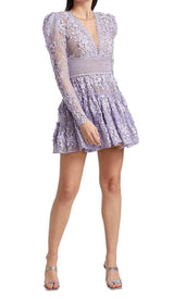 LACE EMBROIDERY MINI DRESS IN LILAC