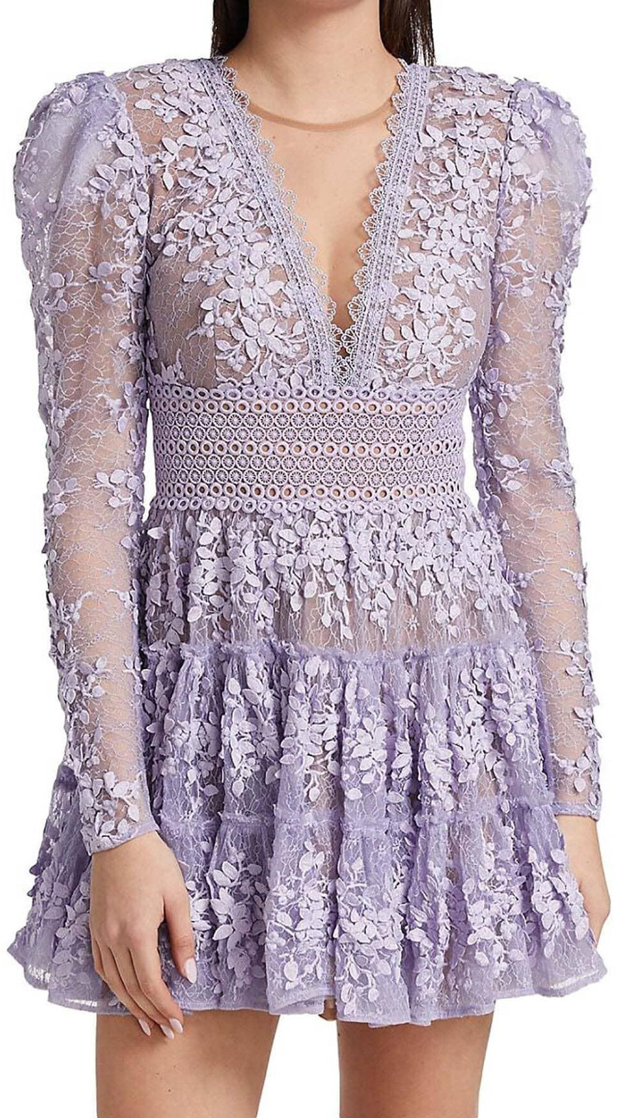 LACE EMBROIDERY MINI DRESS IN LILAC