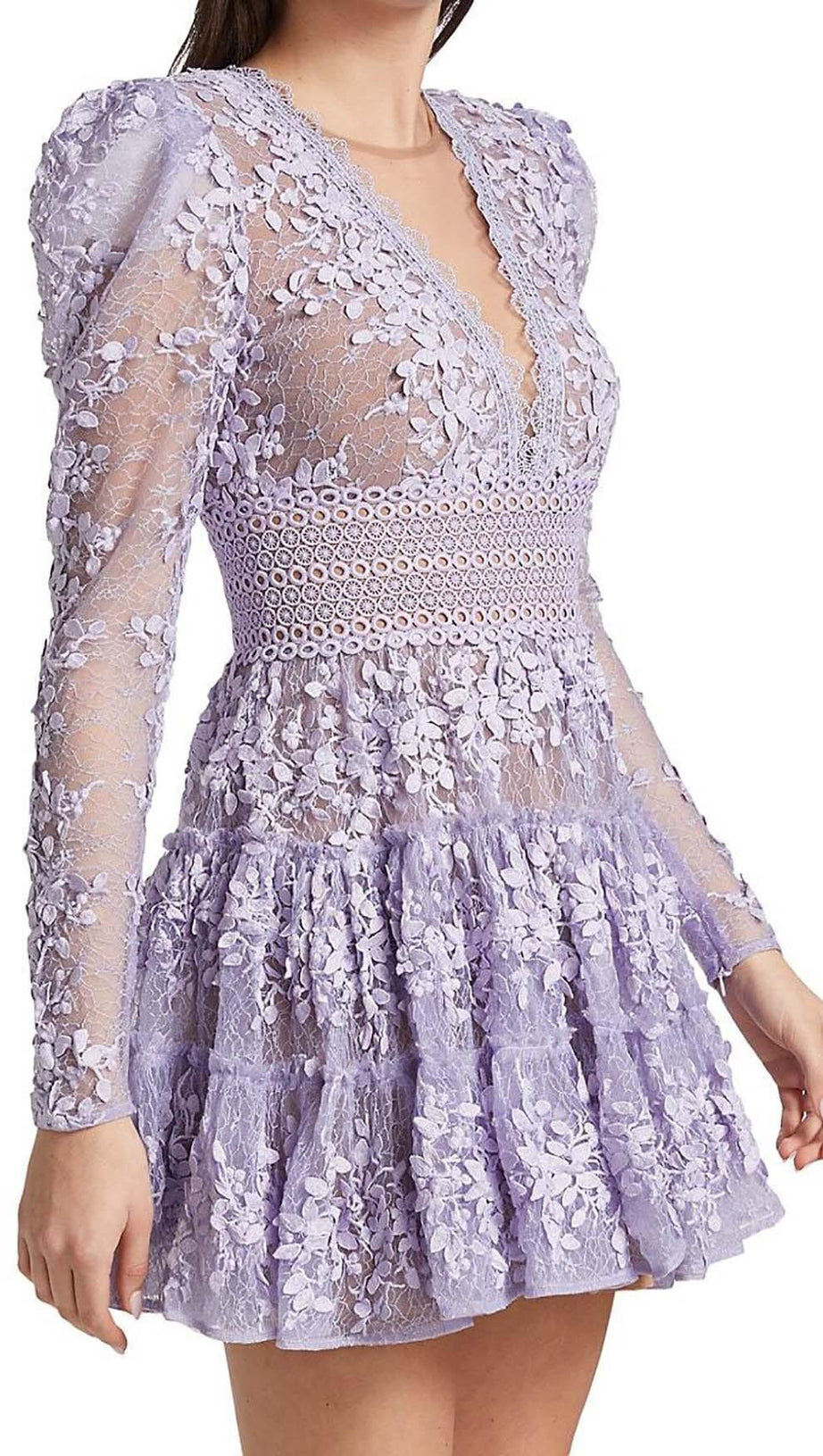 LACE EMBROIDERY MINI DRESS IN LILAC