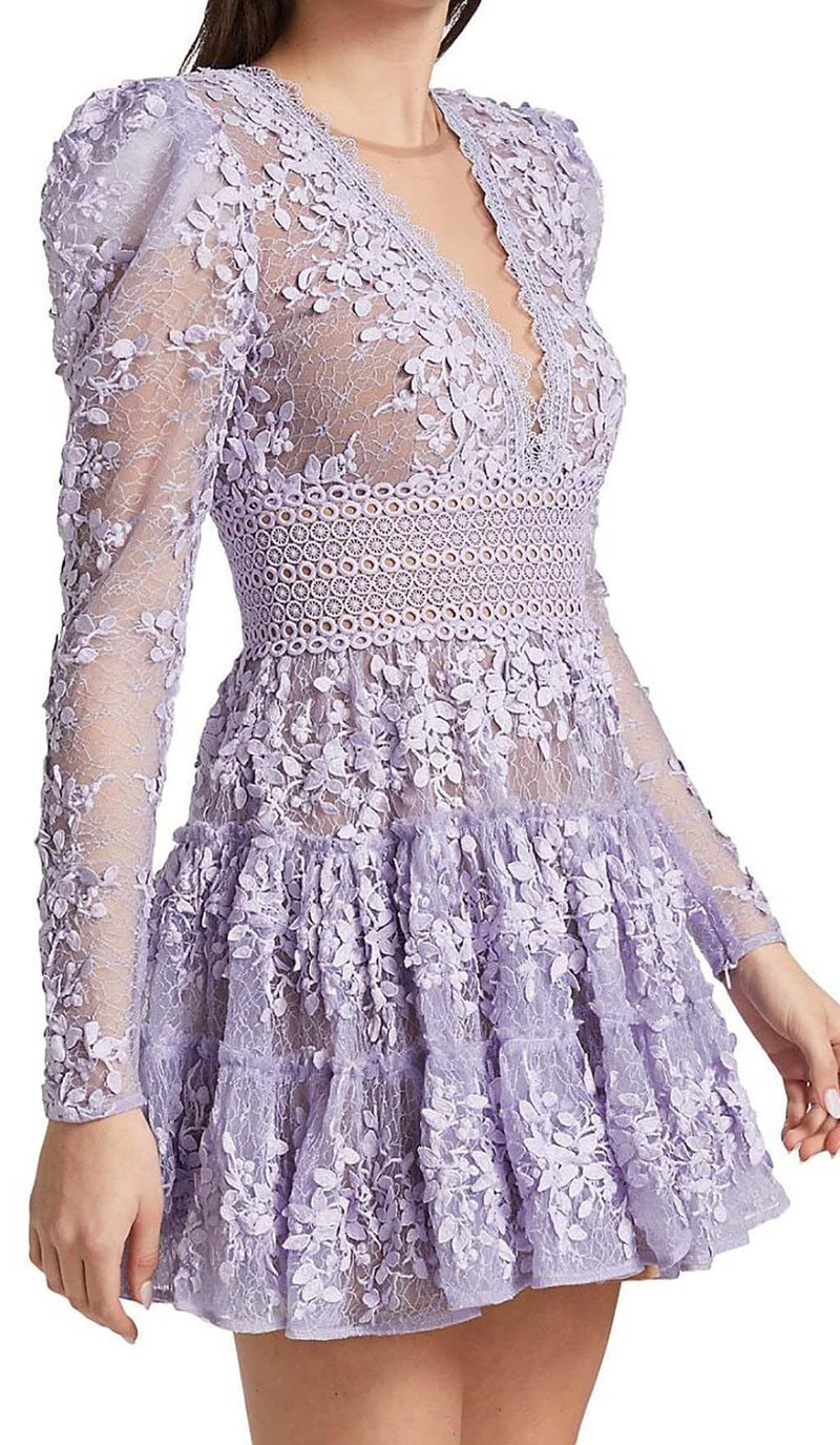 LACE EMBROIDERY MINI DRESS IN LILAC