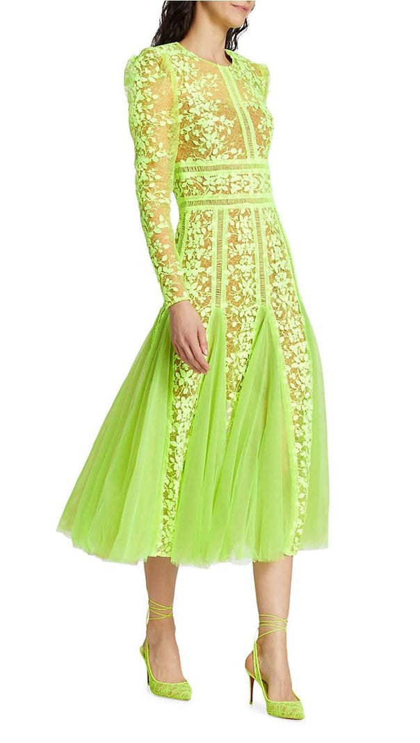 AIIZIE LACE PLATED MIDI DRESS IN GREEN - product image
