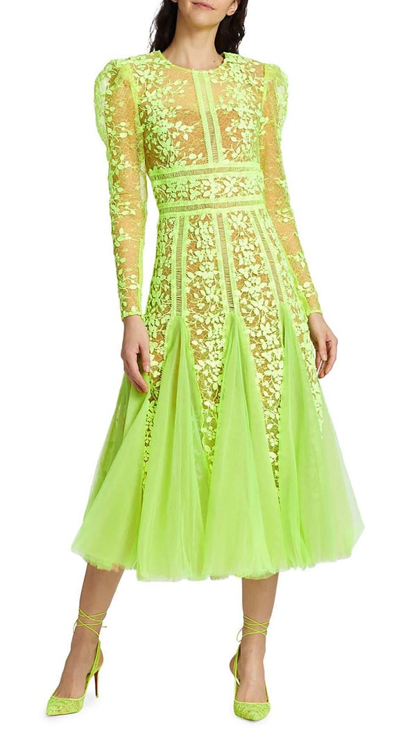 AIIZIE LACE PLATED MIDI DRESS IN GREEN - product image