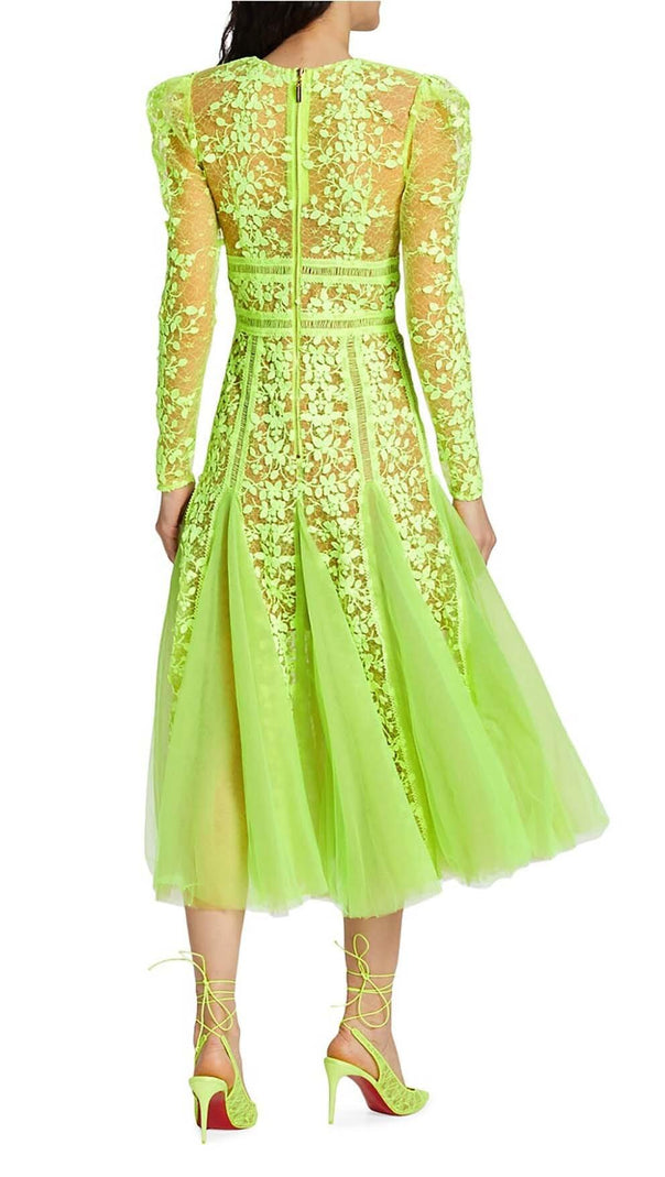 AIIZIE LACE PLATED MIDI DRESS IN GREEN - product image