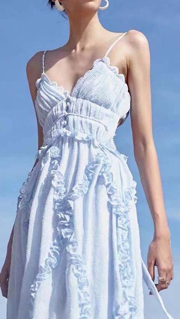 AIIZIE LACE-UP BACKLESS MIDI DRESS IN BLUE - product image