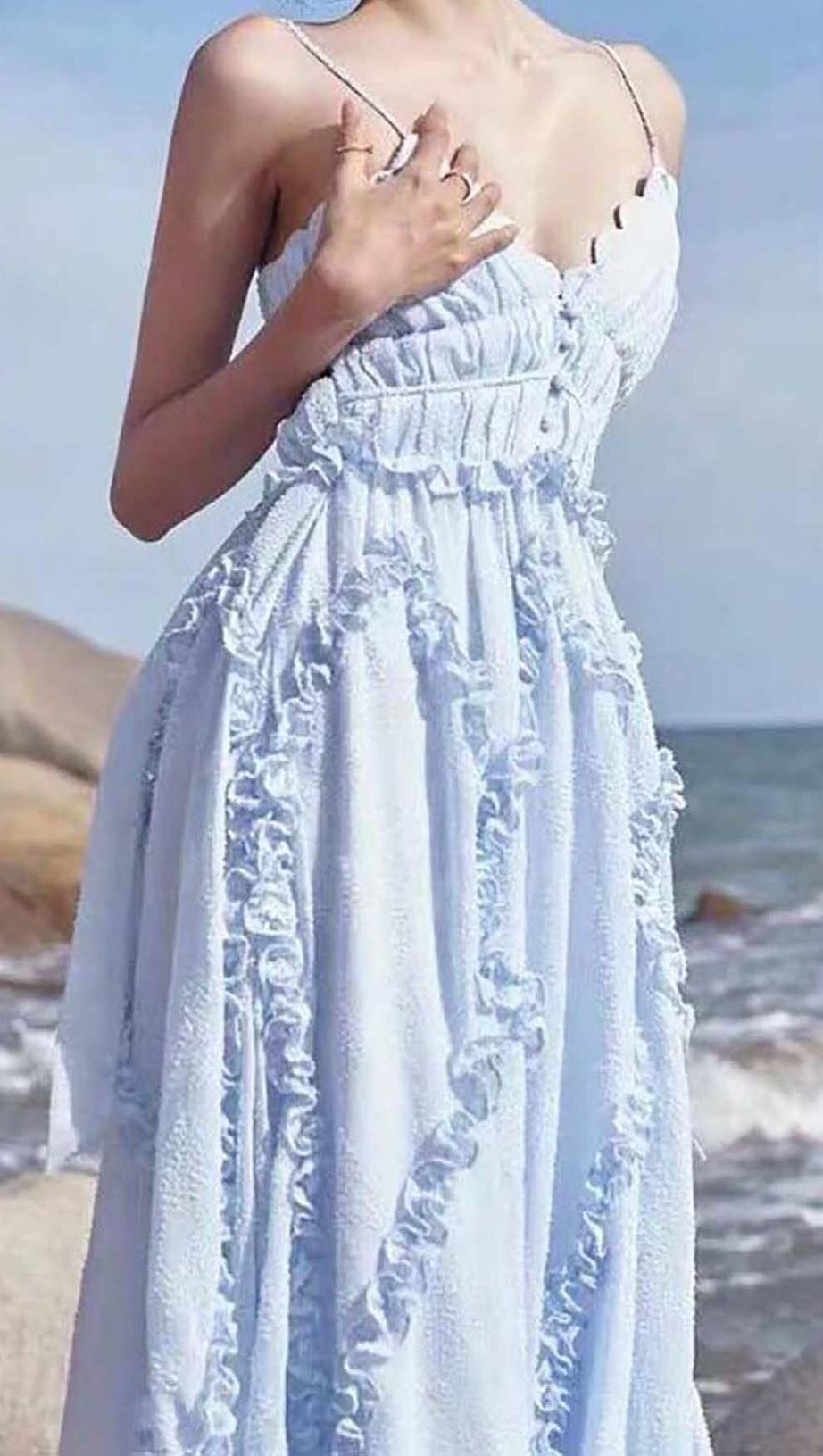 LACE-UP BACKLESS MIDI DRESS IN BLUE