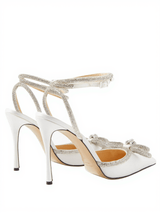 Laila Bow Crystal Satin Heels In White