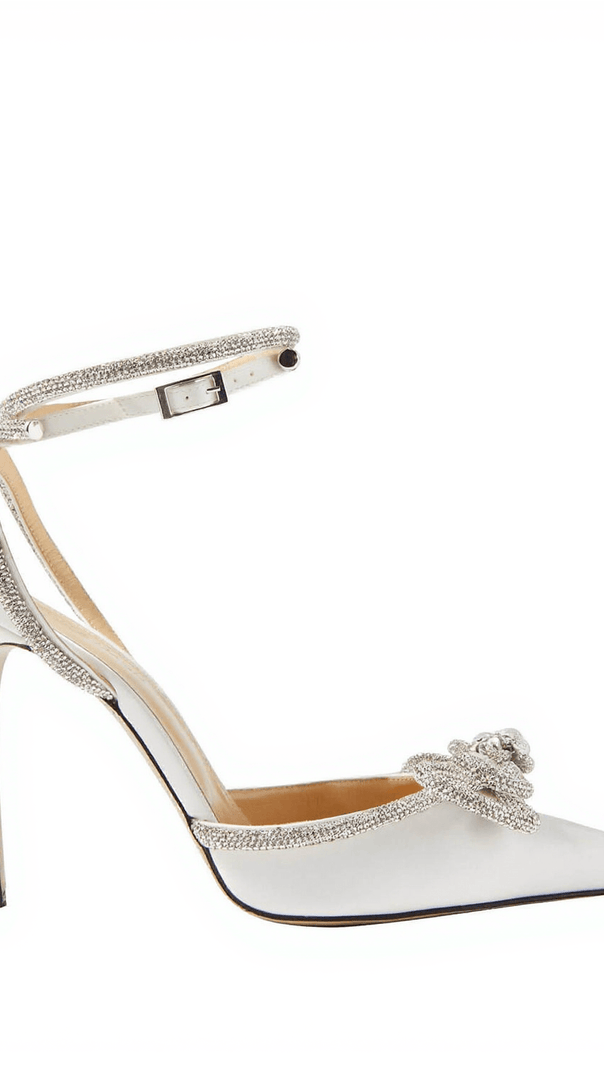 AIIZIE LAILA BOW CRYSTAL SATIN HEELS IN WHITE - product image